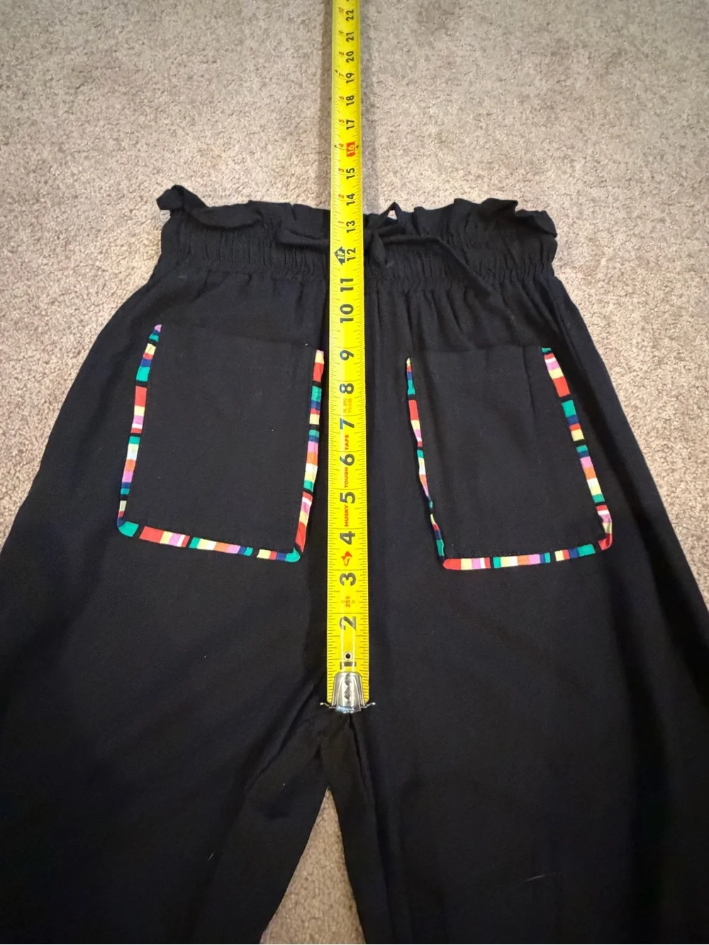 NWT new small free people pastiche Tina linen pants Black multicolor trim
